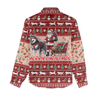 Dog Sled Christmas Women Casual Shirt Husky Sleigh Ride Design - Wonder Print Shop