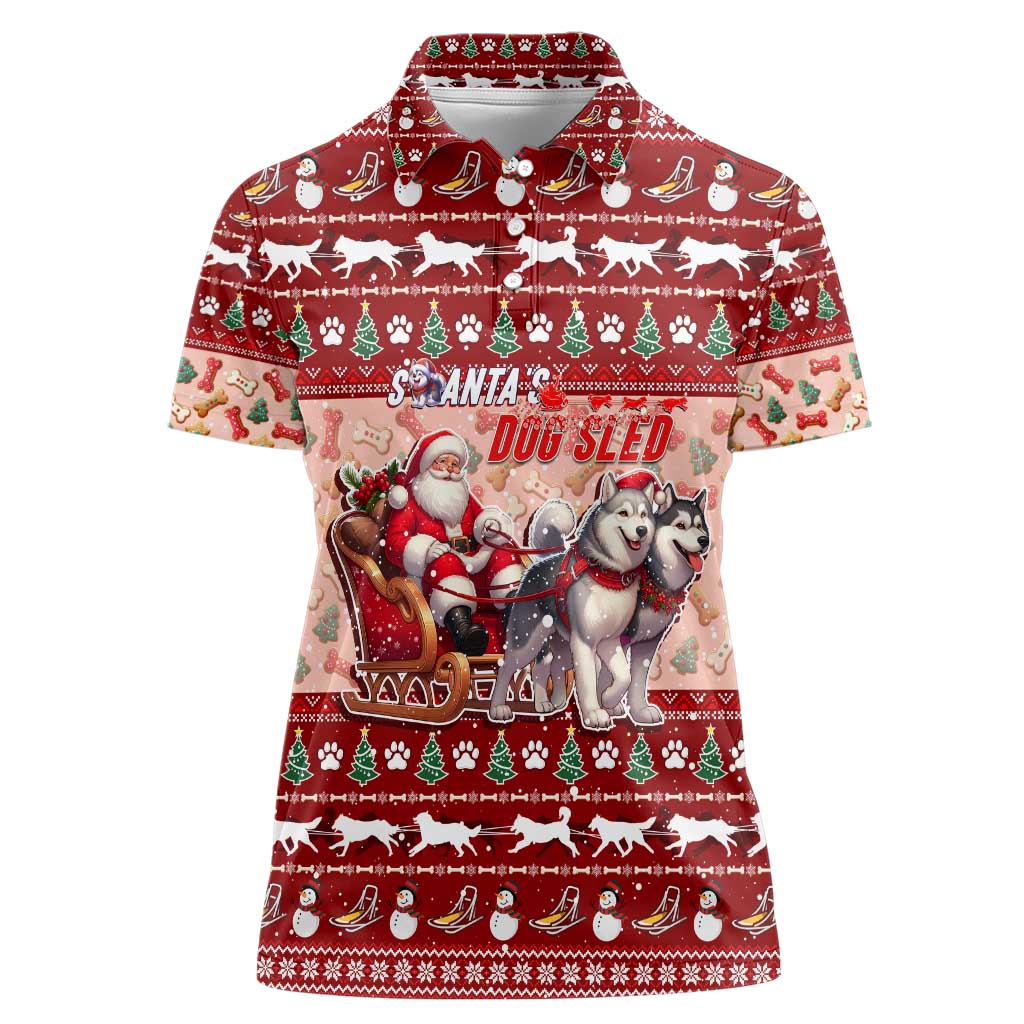 Dog Sled Christmas Women Polo Shirt Husky Sleigh Ride Design - Wonder Print Shop