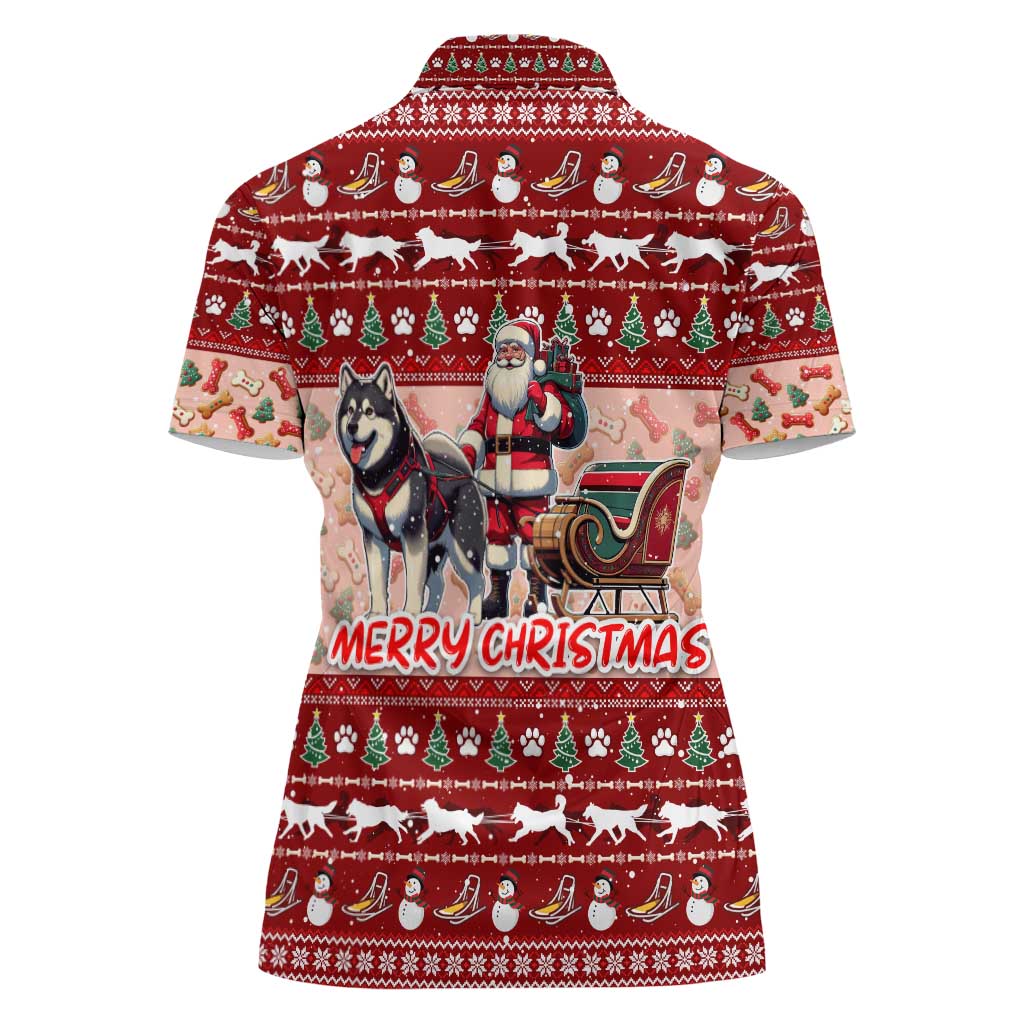 Dog Sled Christmas Women Polo Shirt Husky Sleigh Ride Design - Wonder Print Shop