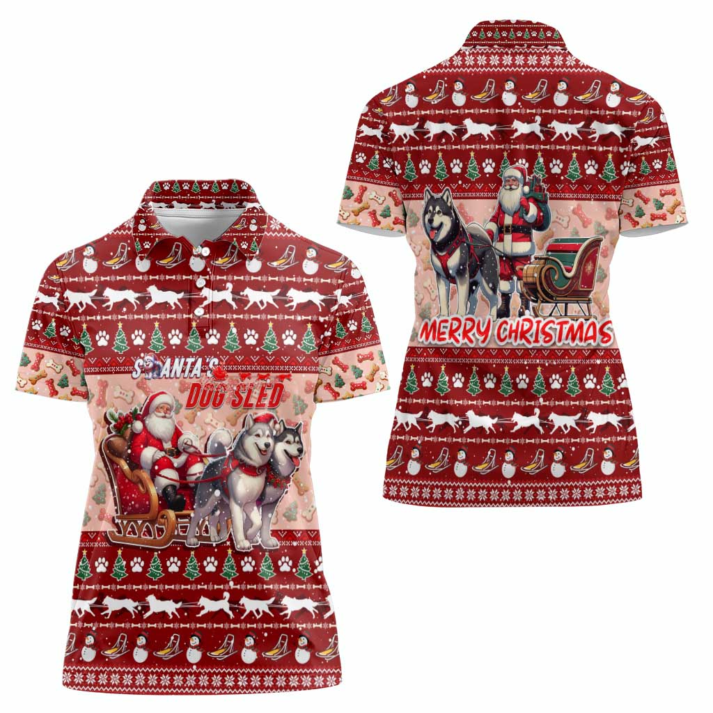Dog Sled Christmas Women Polo Shirt Husky Sleigh Ride Design - Wonder Print Shop