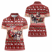 Dog Sled Christmas Women Polo Shirt Husky Sleigh Ride Design - Wonder Print Shop