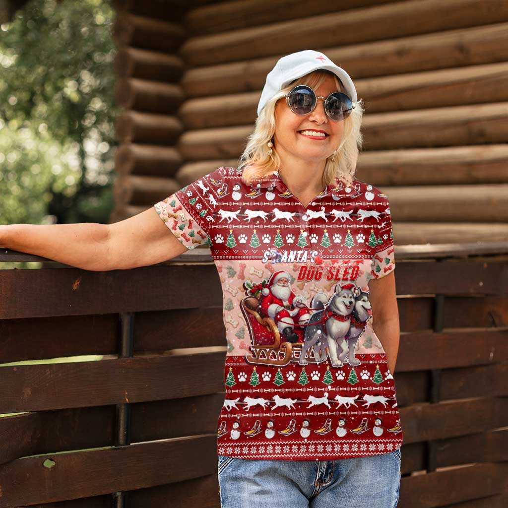 Dog Sled Christmas Women Polo Shirt Husky Sleigh Ride Design - Wonder Print Shop