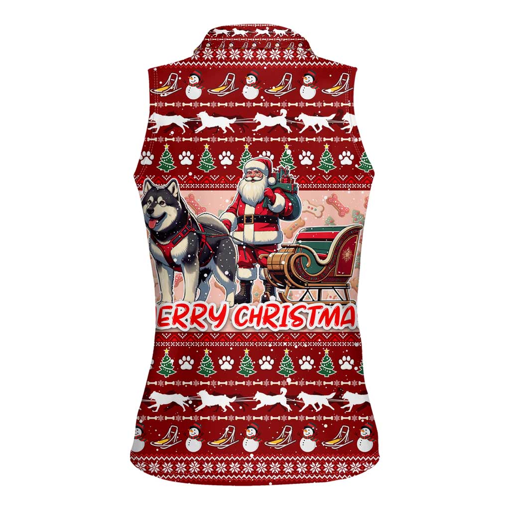 Dog Sled Christmas Women Sleeveless Polo Shirt Husky Sleigh Ride Design - Wonder Print Shop