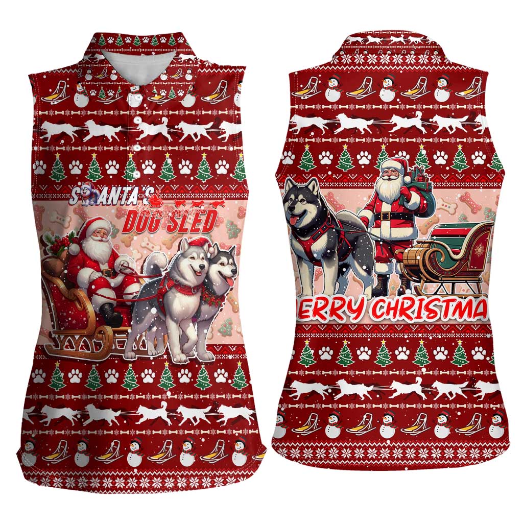 Dog Sled Christmas Women Sleeveless Polo Shirt Husky Sleigh Ride Design - Wonder Print Shop
