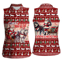 Dog Sled Christmas Women Sleeveless Polo Shirt Husky Sleigh Ride Design - Wonder Print Shop