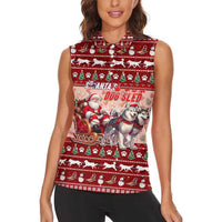 Dog Sled Christmas Women Sleeveless Polo Shirt Husky Sleigh Ride Design - Wonder Print Shop