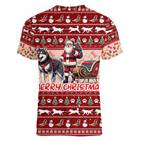 Dog Sled Christmas Women V-Neck T-Shirt Husky Sleigh Ride Design - Wonder Print Shop