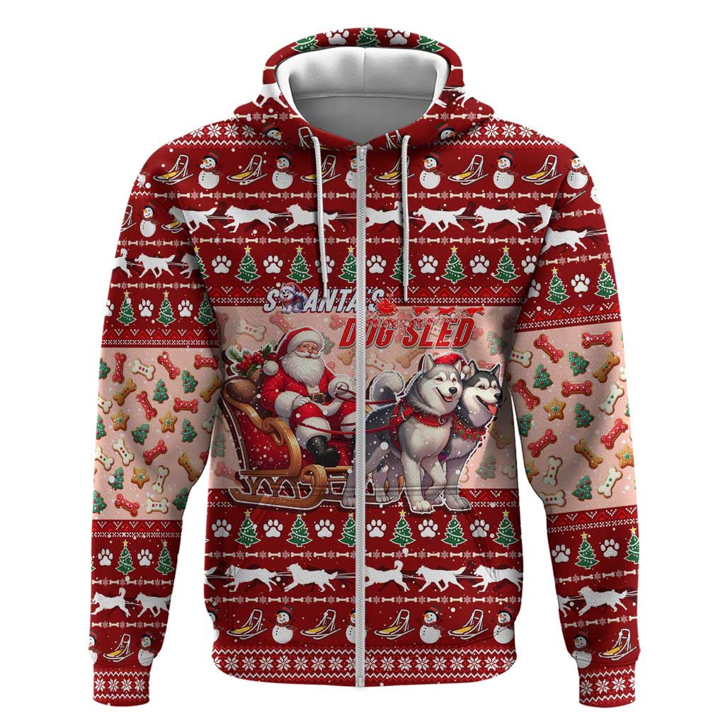 Dog Sled Christmas Zip Hoodie Husky Sleigh Ride Design - Wonder Print Shop