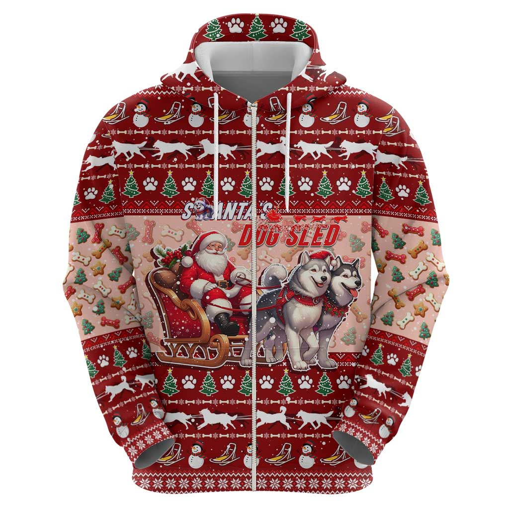 Dog Sled Christmas Zip Hoodie Husky Sleigh Ride Design - Wonder Print Shop