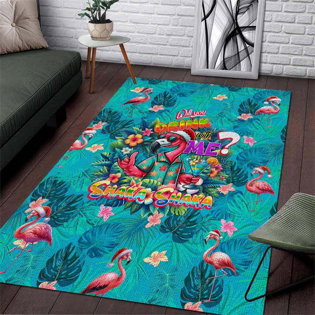 Tropical Flamingo Christmas Area Rug Shaka Shaka Will You Drink With Me - Wonder Print Shop