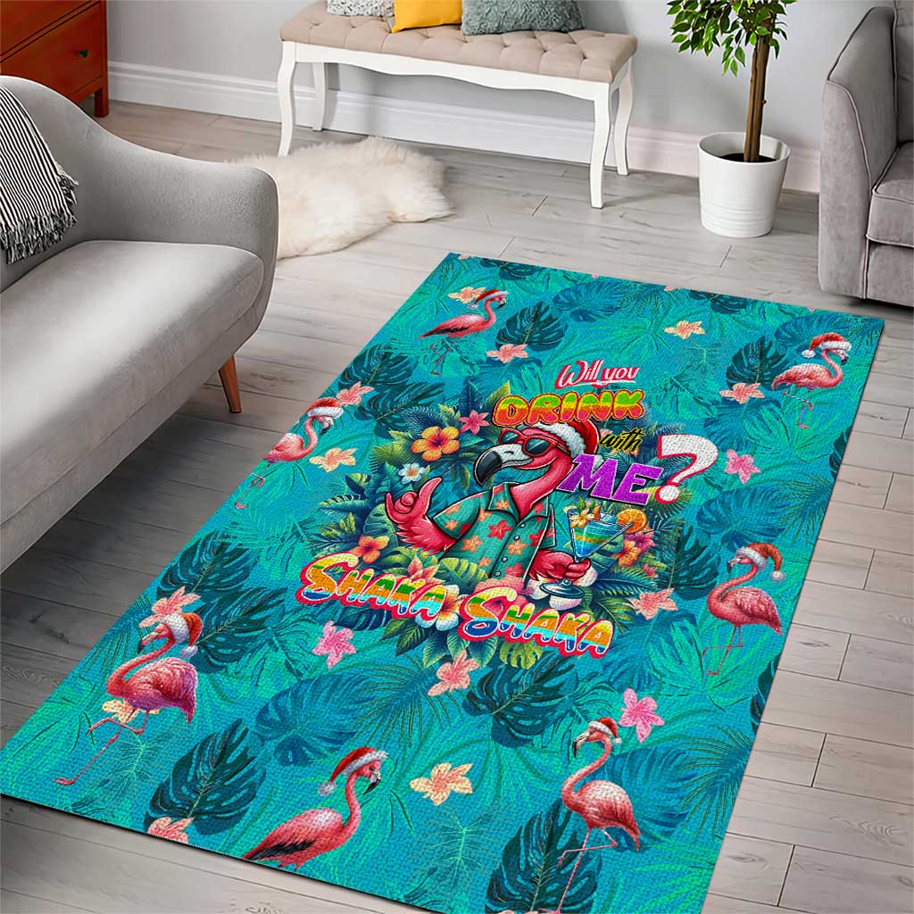 Tropical Flamingo Christmas Area Rug Shaka Shaka Will You Drink With Me - Wonder Print Shop