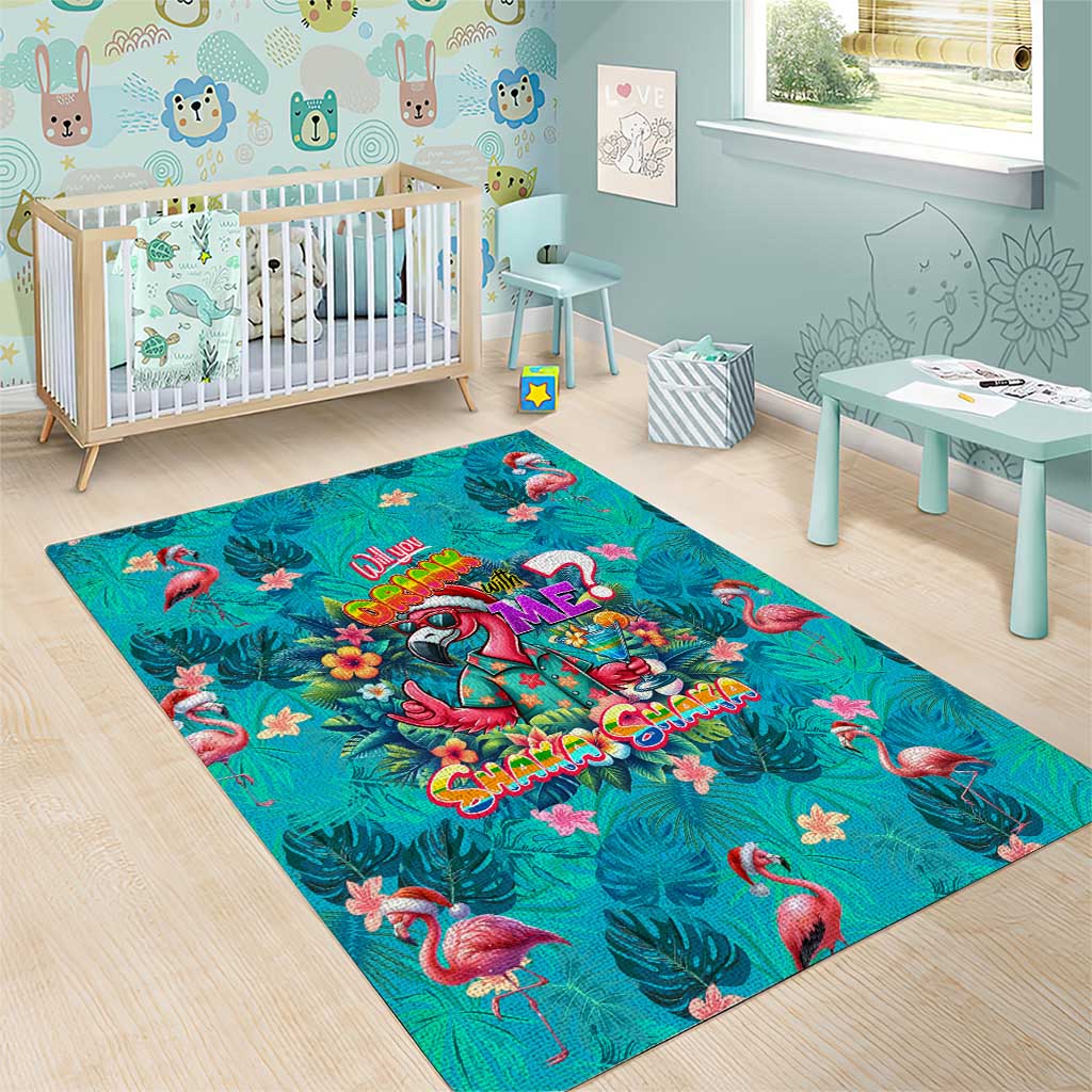 Tropical Flamingo Christmas Area Rug Shaka Shaka Will You Drink With Me - Wonder Print Shop