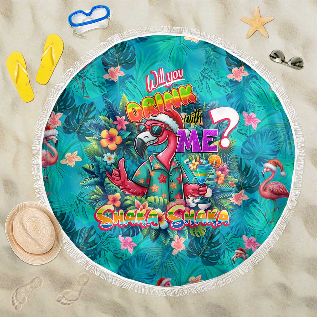 Tropical Flamingo Christmas Beach Blanket Shaka Shaka Will You Drink With Me - Wonder Print Shop