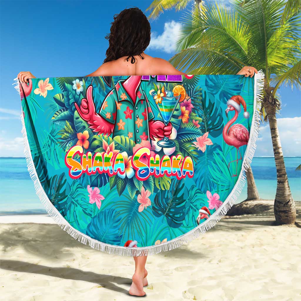 Tropical Flamingo Christmas Beach Blanket Shaka Shaka Will You Drink With Me - Wonder Print Shop