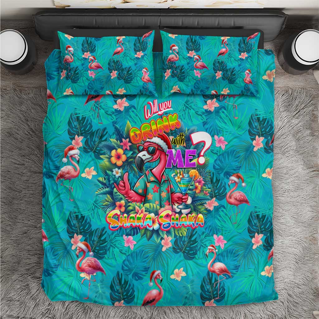 Tropical Flamingo Christmas Bedding Set Shaka Shaka Will You Drink With Me - Wonder Print Shop