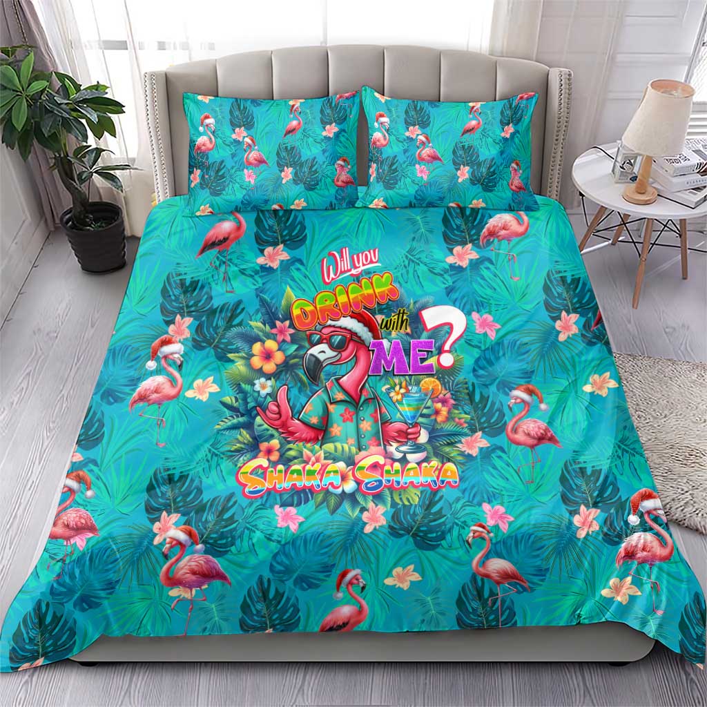 Tropical Flamingo Christmas Bedding Set Shaka Shaka Will You Drink With Me - Wonder Print Shop