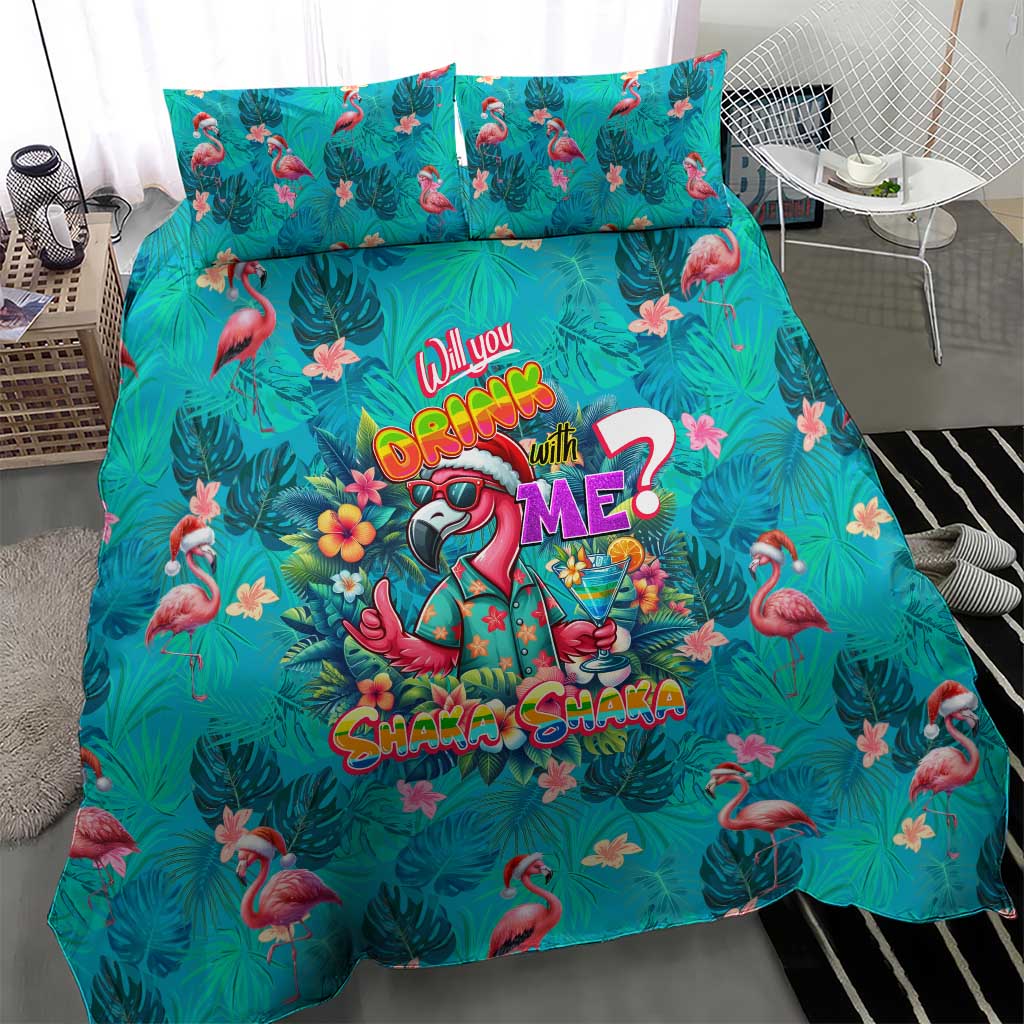 Tropical Flamingo Christmas Bedding Set Shaka Shaka Will You Drink With Me - Wonder Print Shop