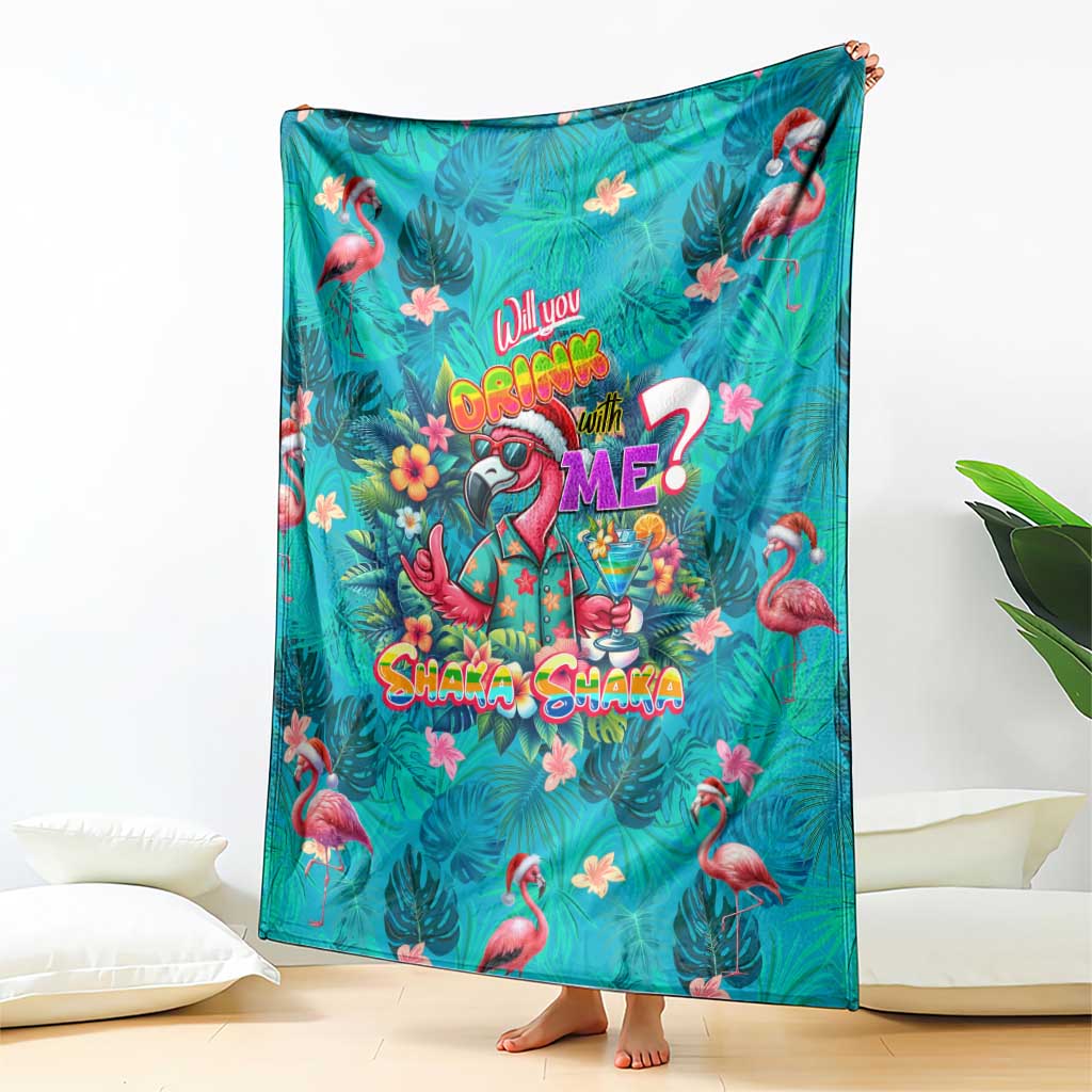Tropical Flamingo Christmas Blanket Shaka Shaka Will You Drink With Me - Wonder Print Shop