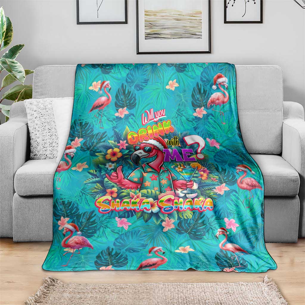 Tropical Flamingo Christmas Blanket Shaka Shaka Will You Drink With Me - Wonder Print Shop