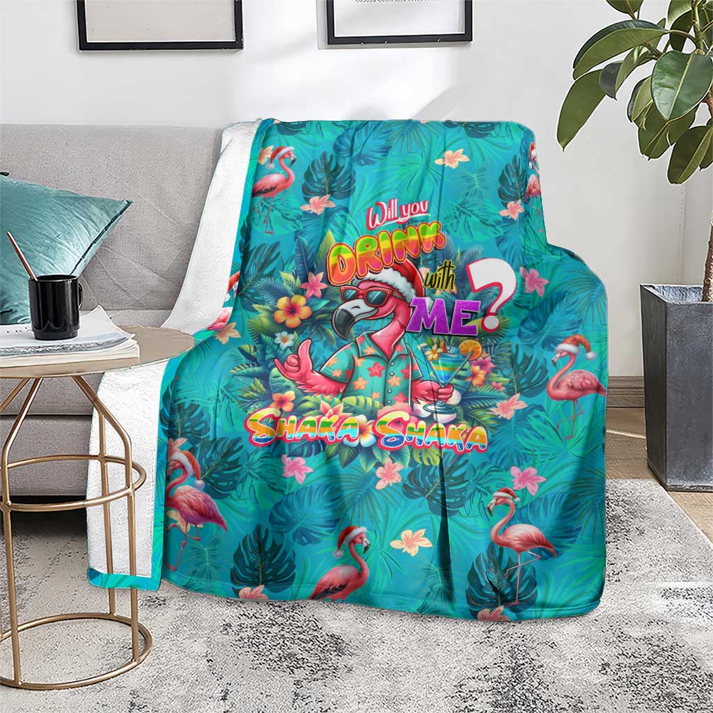 Tropical Flamingo Christmas Blanket Shaka Shaka Will You Drink With Me - Wonder Print Shop