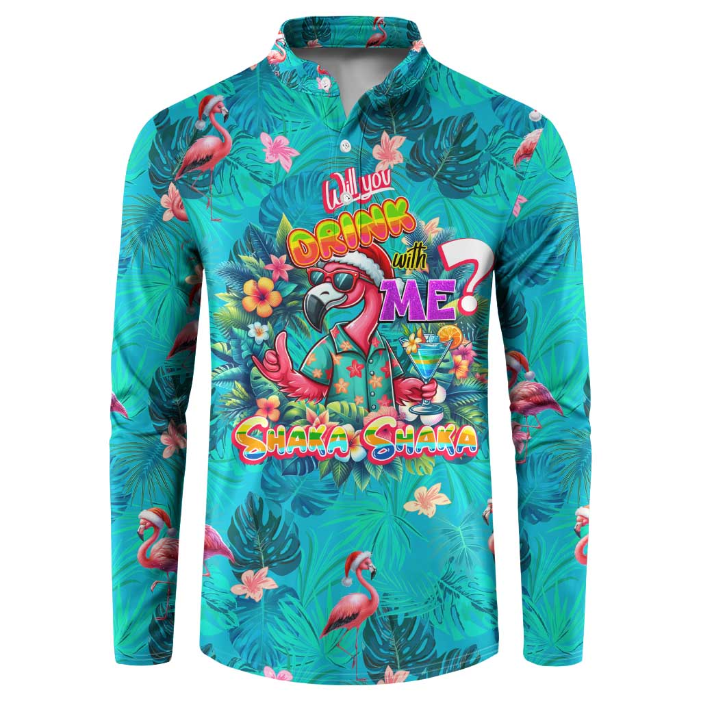 Tropical Flamingo Christmas Button Sweatshirt Shaka Shaka Will You Drink With Me - Wonder Print Shop