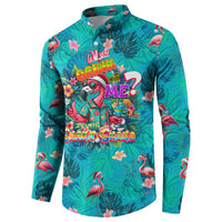 Tropical Flamingo Christmas Button Sweatshirt Shaka Shaka Will You Drink With Me - Wonder Print Shop