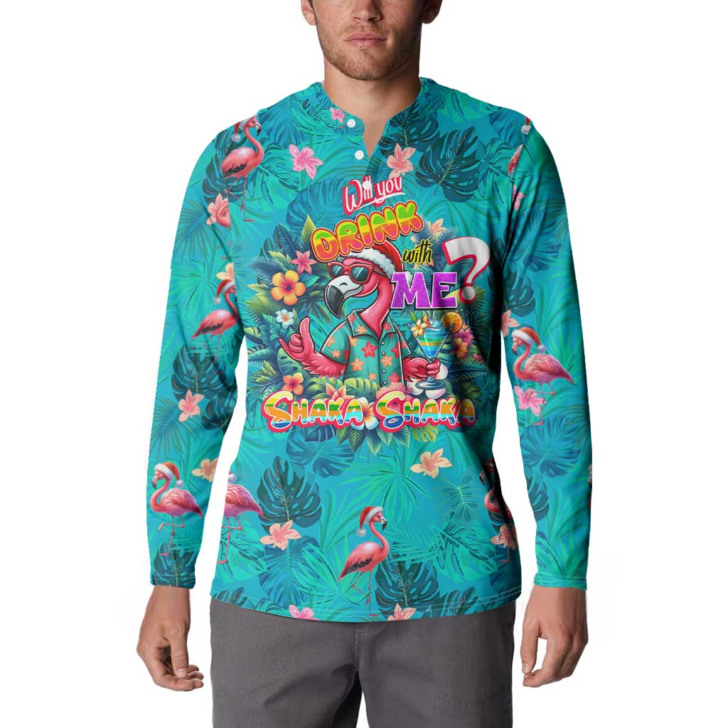 Tropical Flamingo Christmas Button Sweatshirt Shaka Shaka Will You Drink With Me - Wonder Print Shop