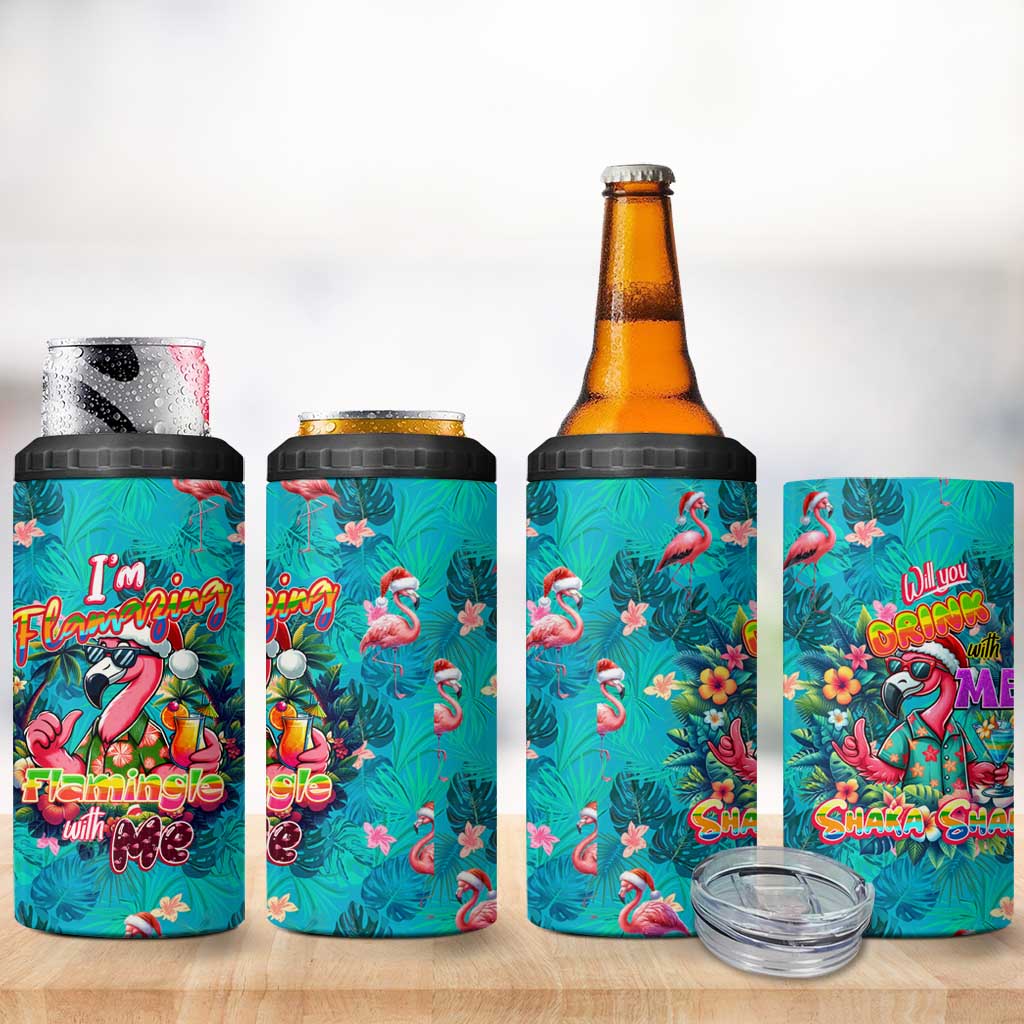 Tropical Flamingo Christmas 4 in 1 Can Cooler Tumbler Shaka Shaka Will You Drink With Me - Wonder Print Shop