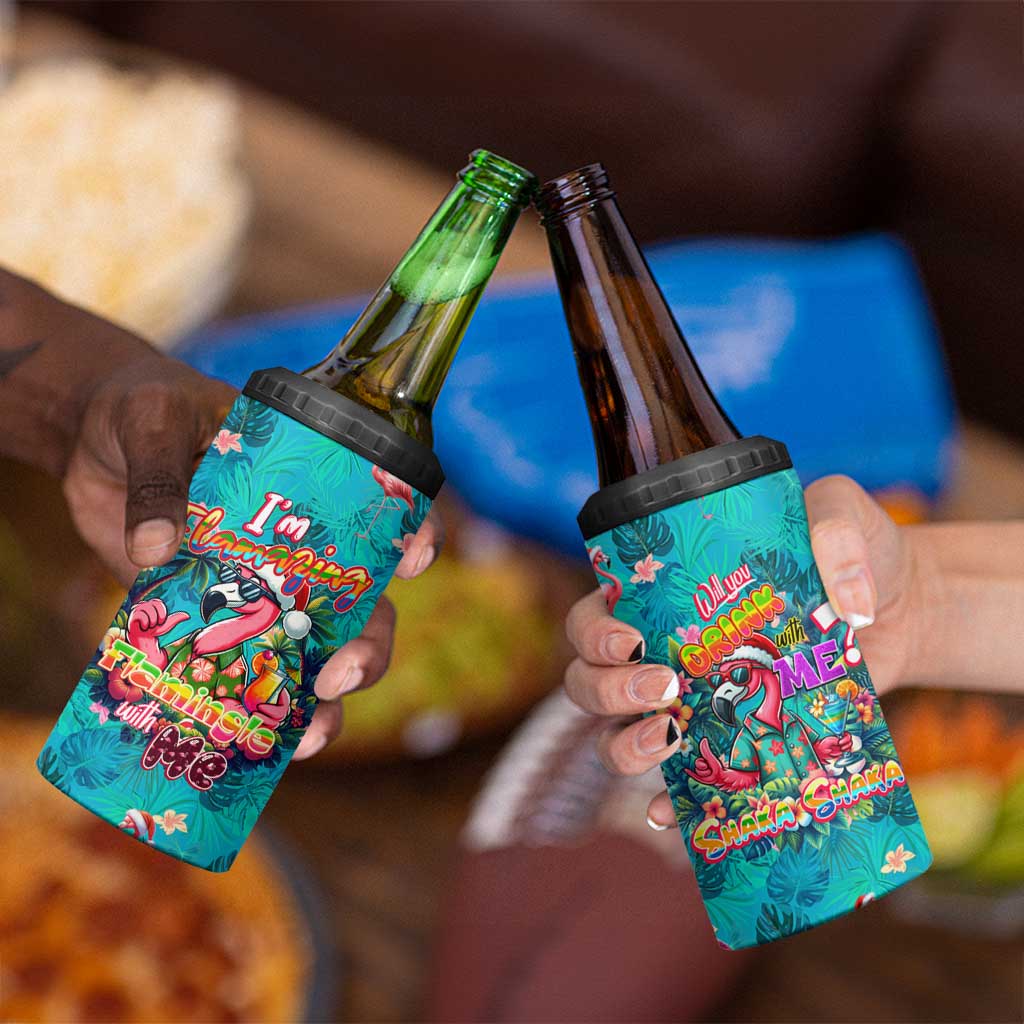 Tropical Flamingo Christmas 4 in 1 Can Cooler Tumbler Shaka Shaka Will You Drink With Me - Wonder Print Shop