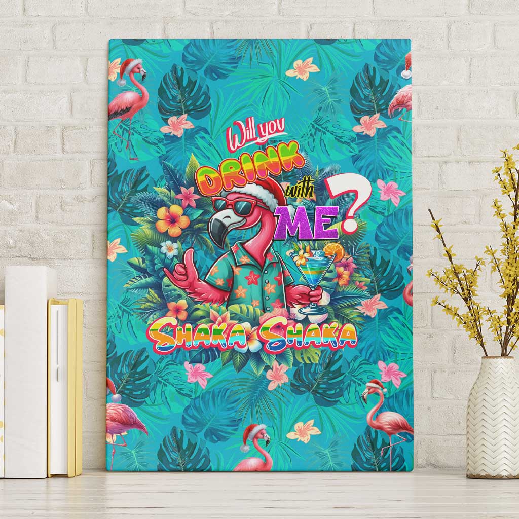 Tropical Flamingo Christmas Canvas Wall Art Shaka Shaka Will You Drink With Me - Wonder Print Shop