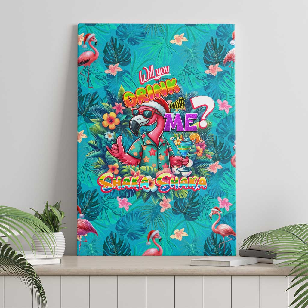 Tropical Flamingo Christmas Canvas Wall Art Shaka Shaka Will You Drink With Me - Wonder Print Shop