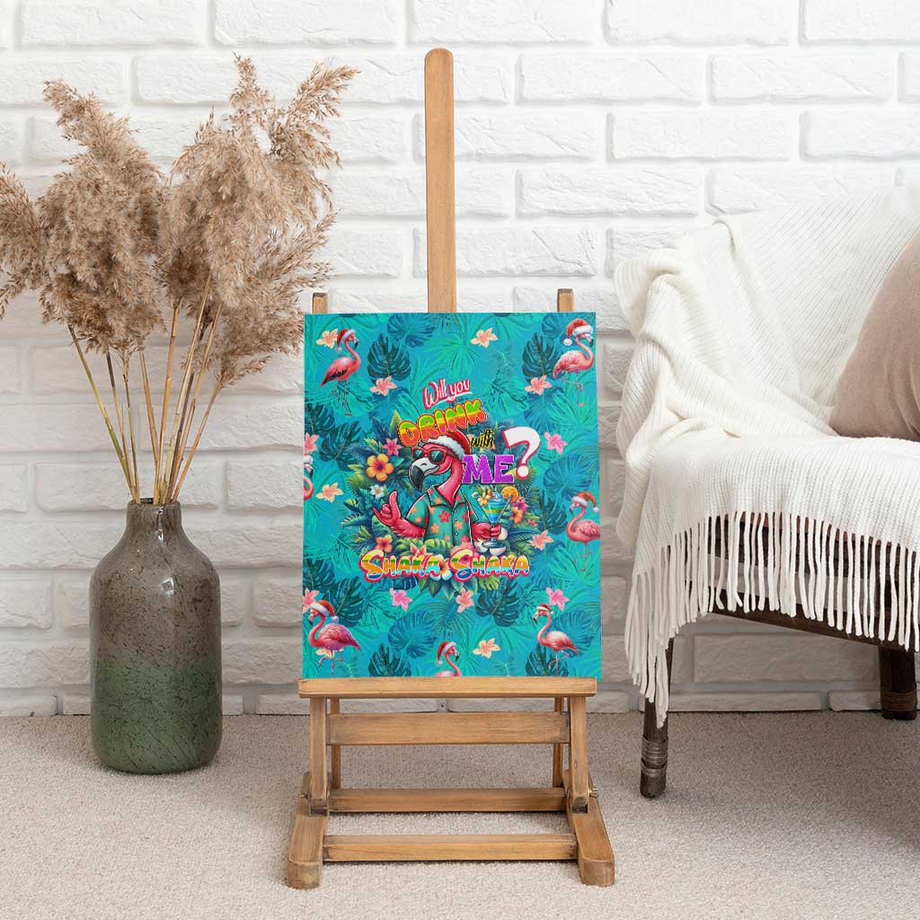 Tropical Flamingo Christmas Canvas Wall Art Shaka Shaka Will You Drink With Me - Wonder Print Shop