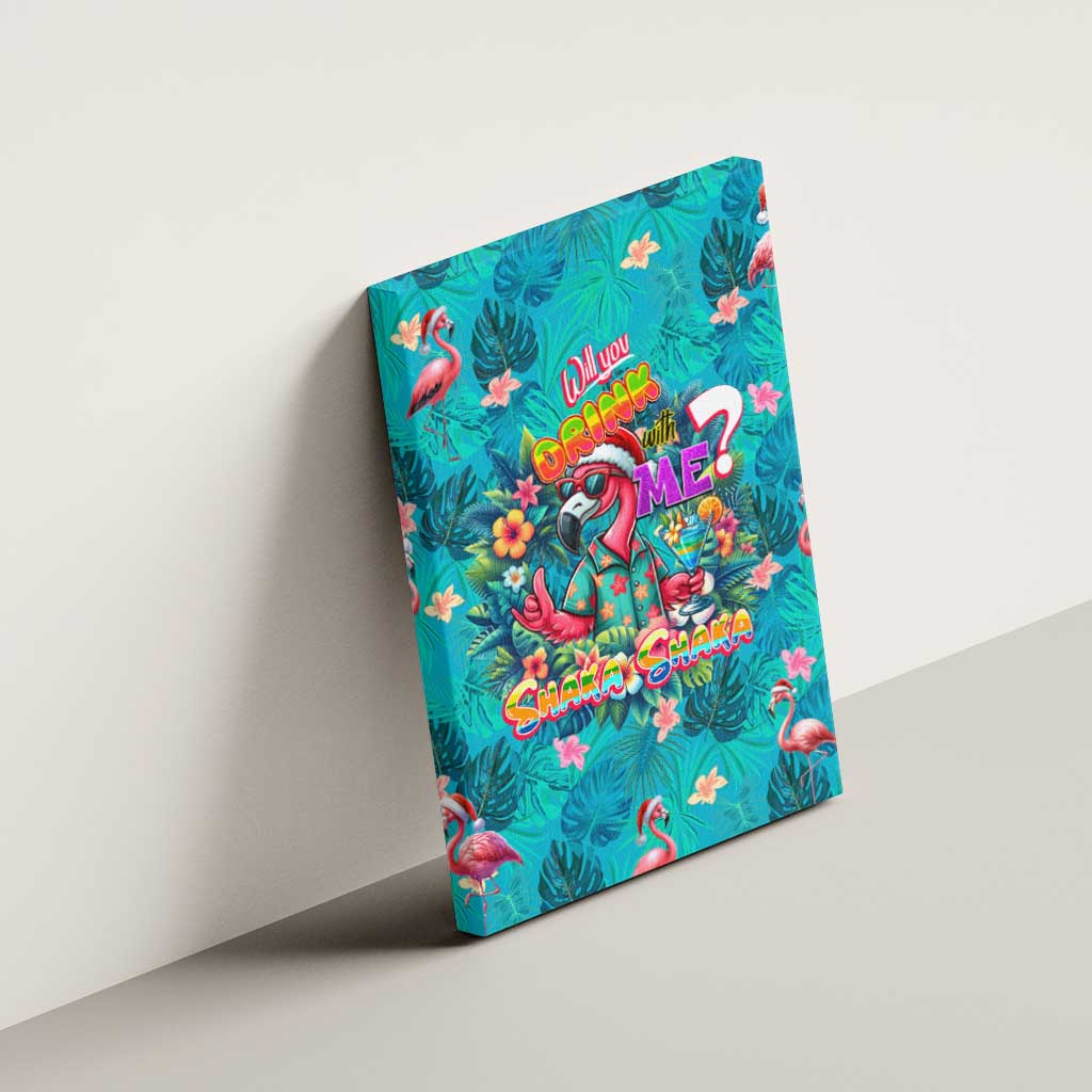 Tropical Flamingo Christmas Canvas Wall Art Shaka Shaka Will You Drink With Me - Wonder Print Shop