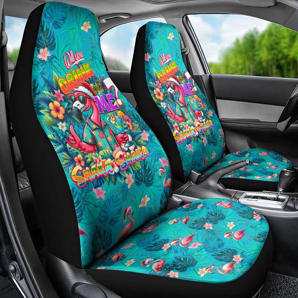 Tropical Flamingo Christmas Car Seat Cover Shaka Shaka Will You Drink With Me - Wonder Print Shop