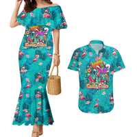 Tropical Flamingo Christmas Couples Matching Mermaid Dress and Hawaiian Shirt Shaka Shaka Will You Drink With Me - Wonder Print Shop