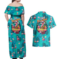 Tropical Flamingo Christmas Couples Matching Off Shoulder Maxi Dress and Hawaiian Shirt Shaka Shaka Will You Drink With Me - Wonder Print Shop