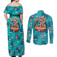 Tropical Flamingo Christmas Couples Matching Off Shoulder Maxi Dress and Long Sleeve Button Shirt Shaka Shaka Will You Drink With Me - Wonder Print Shop