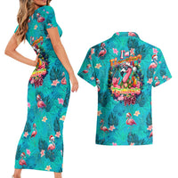Tropical Flamingo Christmas Couples Matching Short Sleeve Bodycon Dress and Hawaiian Shirt Shaka Shaka Will You Drink With Me - Wonder Print Shop