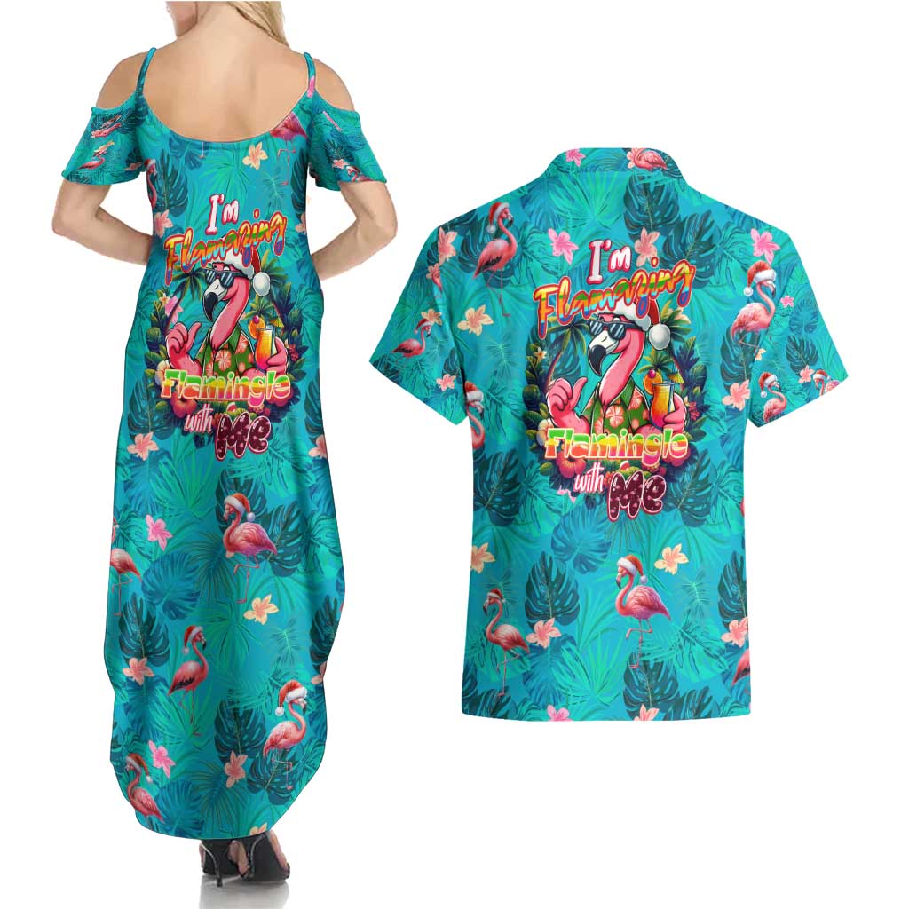 Tropical Flamingo Christmas Couples Matching Summer Maxi Dress and Hawaiian Shirt Shaka Shaka Will You Drink With Me - Wonder Print Shop