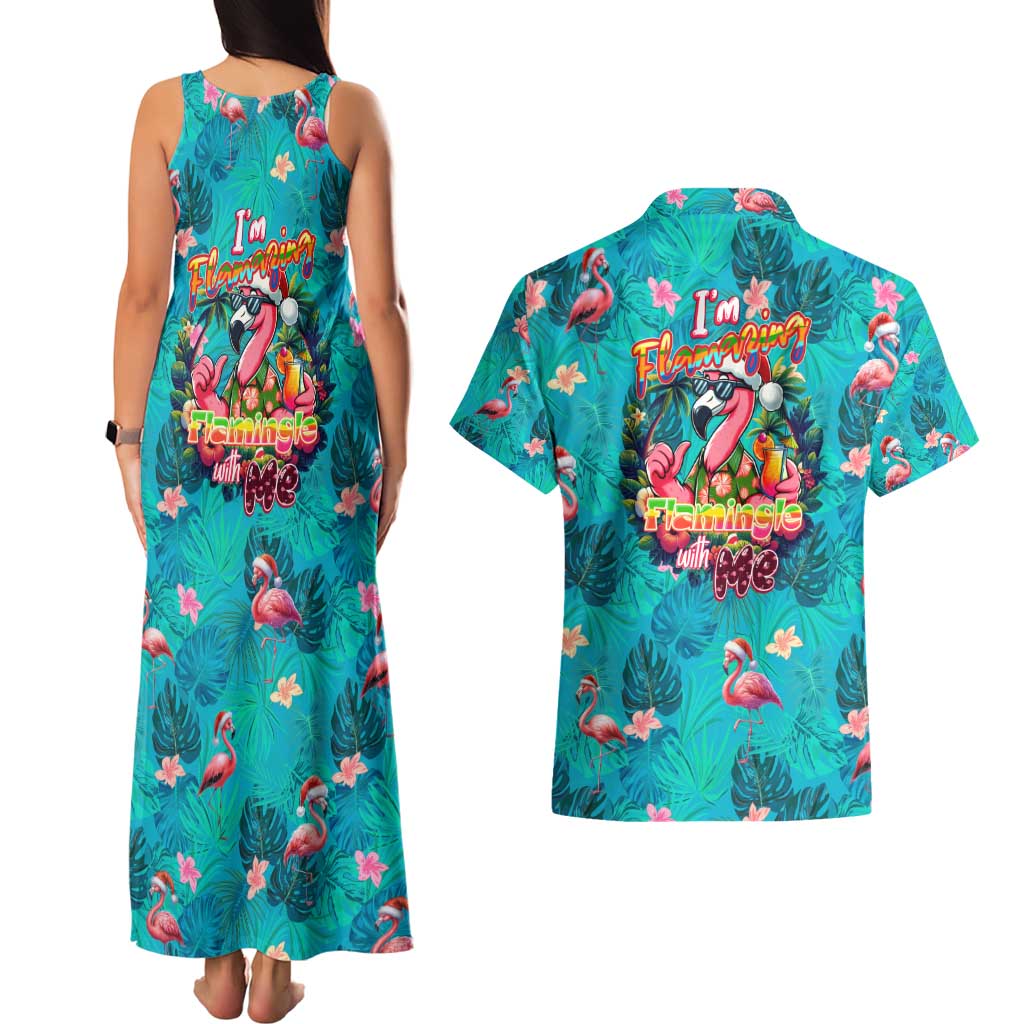 Tropical Flamingo Christmas Couples Matching Tank Maxi Dress and Hawaiian Shirt Shaka Shaka Will You Drink With Me - Wonder Print Shop