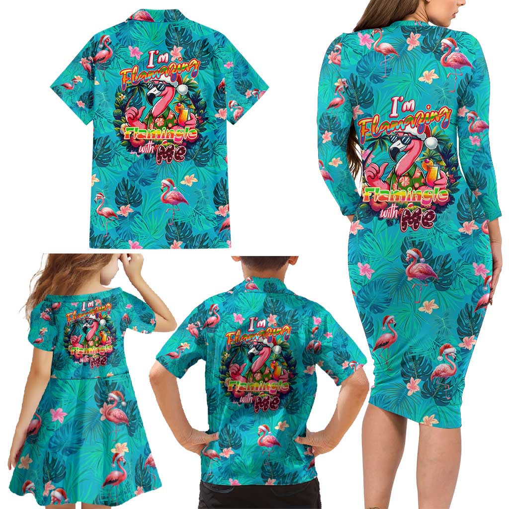 Tropical Flamingo Christmas Family Matching Long Sleeve Bodycon Dress and Hawaiian Shirt Shaka Shaka Will You Drink With Me - Wonder Print Shop