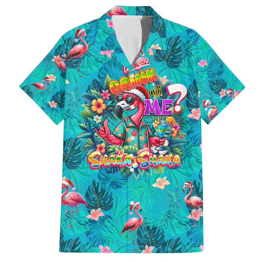 Tropical Flamingo Christmas Family Matching Long Sleeve Bodycon Dress and Hawaiian Shirt Shaka Shaka Will You Drink With Me - Wonder Print Shop