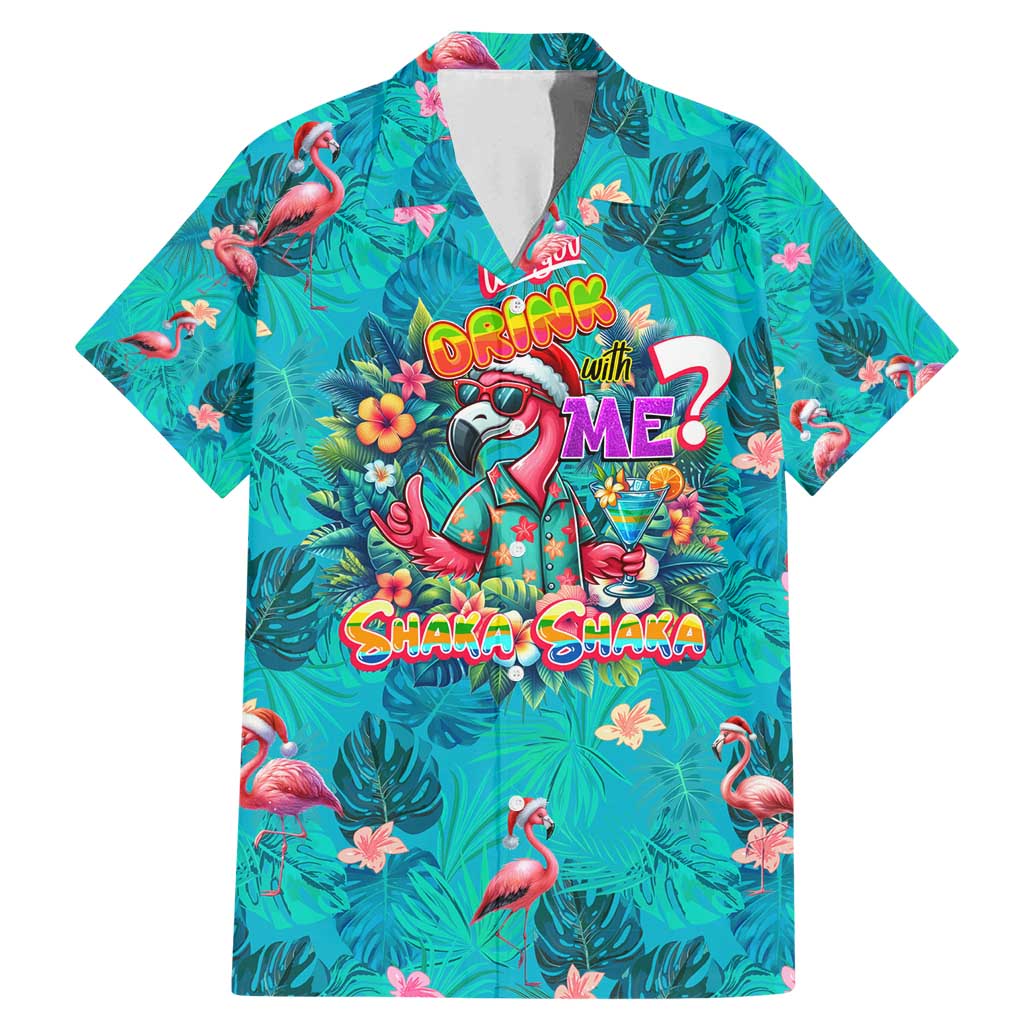 Tropical Flamingo Christmas Family Matching Mermaid Dress and Hawaiian Shirt Shaka Shaka Will You Drink With Me - Wonder Print Shop