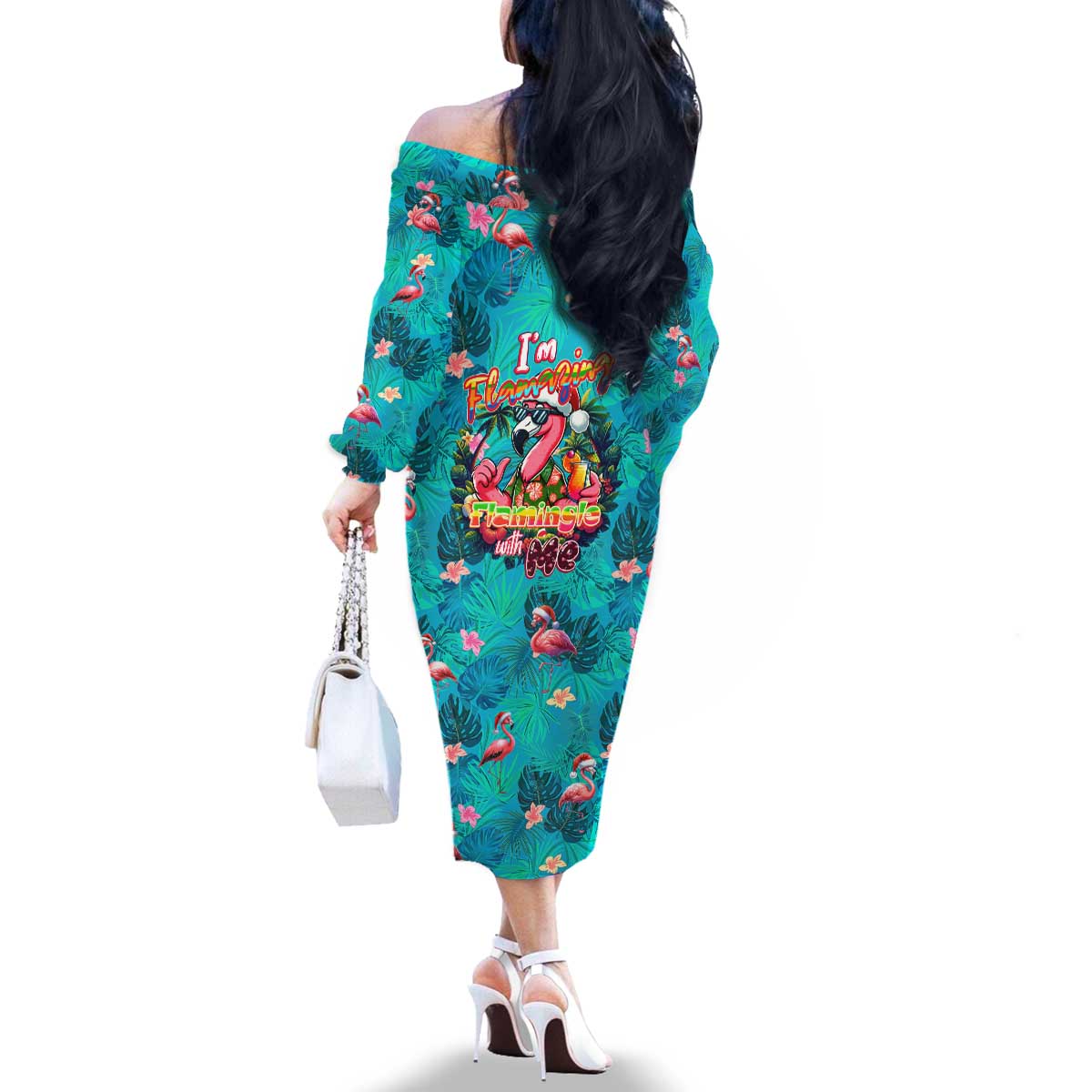 Tropical Flamingo Christmas Family Matching Off The Shoulder Long Sleeve Dress and Hawaiian Shirt Shaka Shaka Will You Drink With Me - Wonder Print Shop