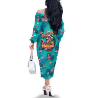 Tropical Flamingo Christmas Family Matching Off The Shoulder Long Sleeve Dress and Hawaiian Shirt Shaka Shaka Will You Drink With Me - Wonder Print Shop