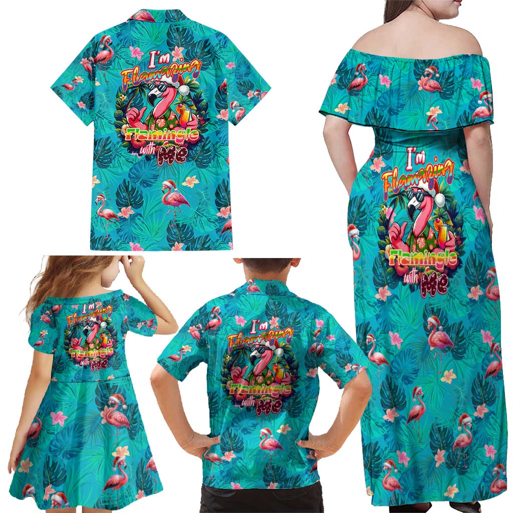 Tropical Flamingo Christmas Family Matching Off Shoulder Maxi Dress and Hawaiian Shirt Shaka Shaka Will You Drink With Me - Wonder Print Shop