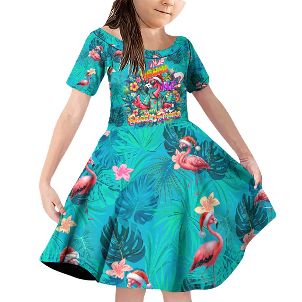 Tropical Flamingo Christmas Family Matching Off Shoulder Short Dress and Hawaiian Shirt Shaka Shaka Will You Drink With Me - Wonder Print Shop