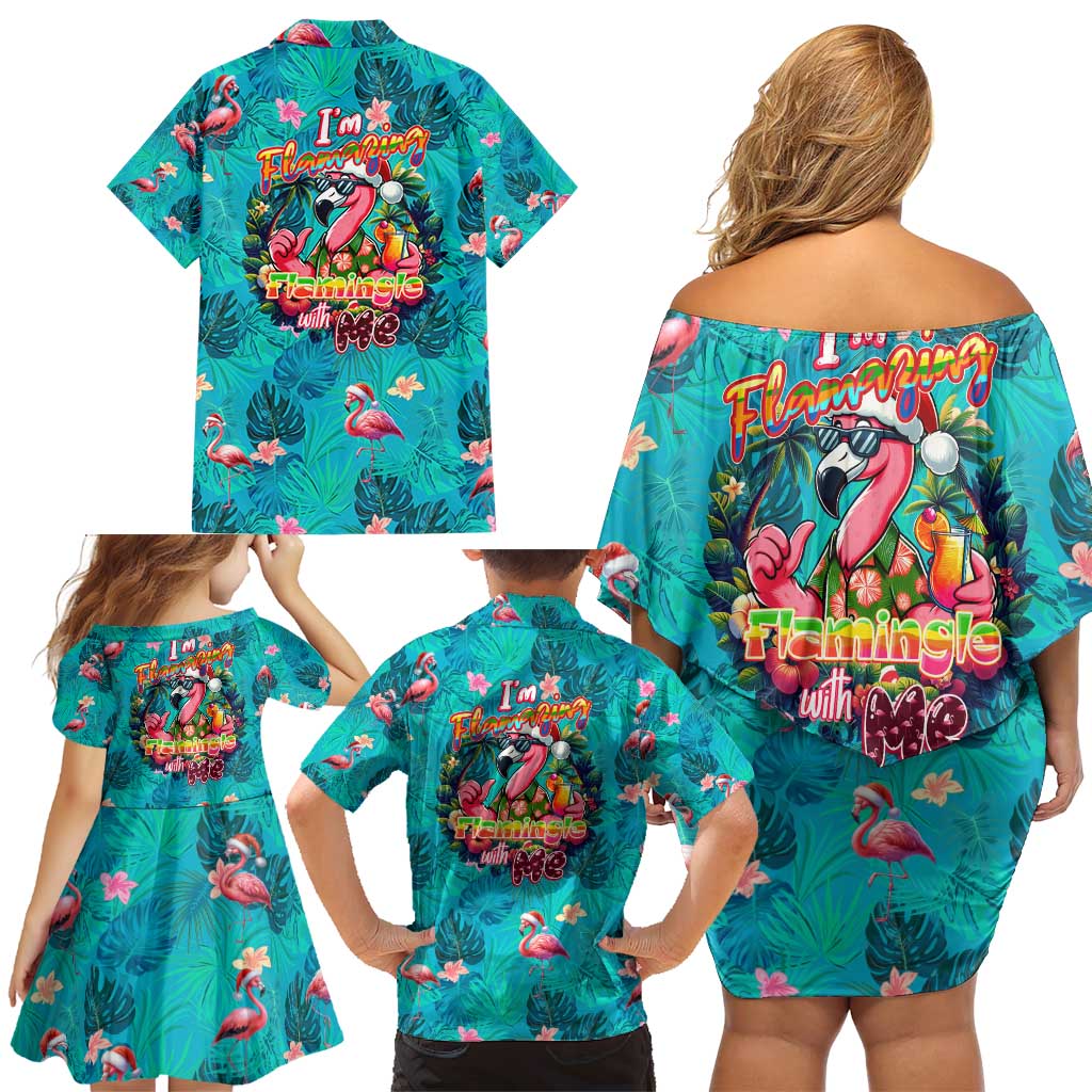 Tropical Flamingo Christmas Family Matching Off Shoulder Short Dress and Hawaiian Shirt Shaka Shaka Will You Drink With Me - Wonder Print Shop