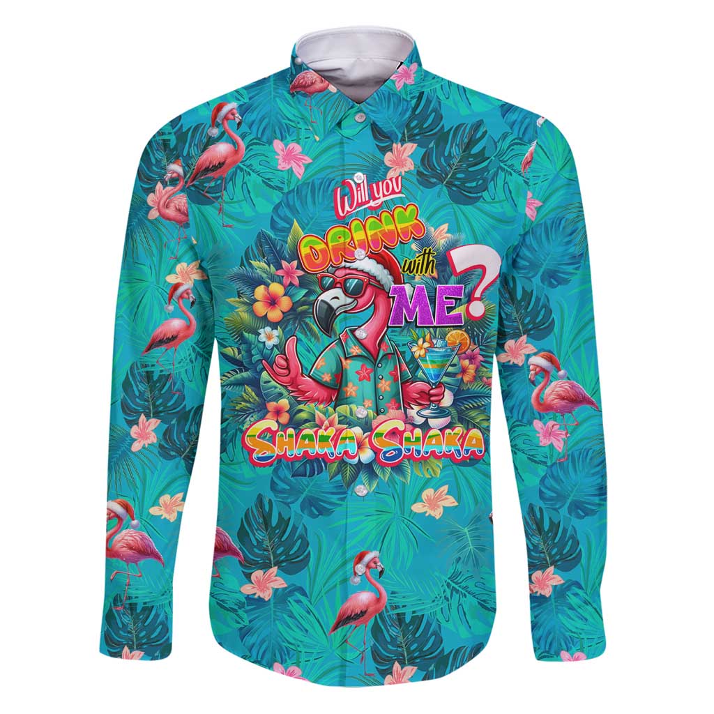 Tropical Flamingo Christmas Family Matching Puletasi and Hawaiian Shirt Shaka Shaka Will You Drink With Me - Wonder Print Shop