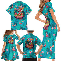 Tropical Flamingo Christmas Family Matching Short Sleeve Bodycon Dress and Hawaiian Shirt Shaka Shaka Will You Drink With Me - Wonder Print Shop